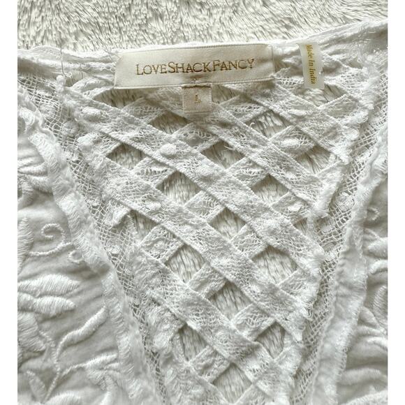 LoveShackFancy White Eyelet Cotton Embroidered Button-Up Maxi Praire Dress LARGE - Picture 12 of 15